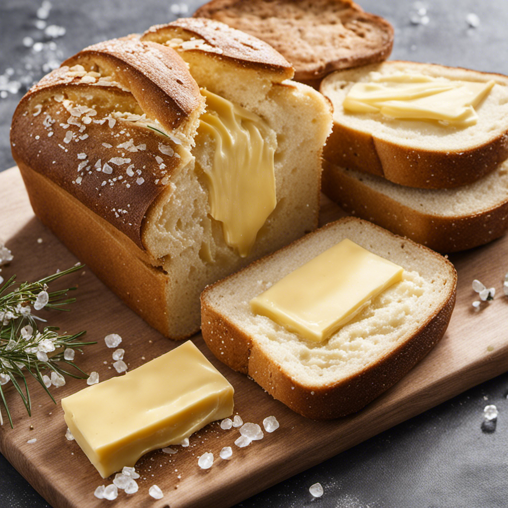 An image of two slices of bread being spread with creamy, golden butter