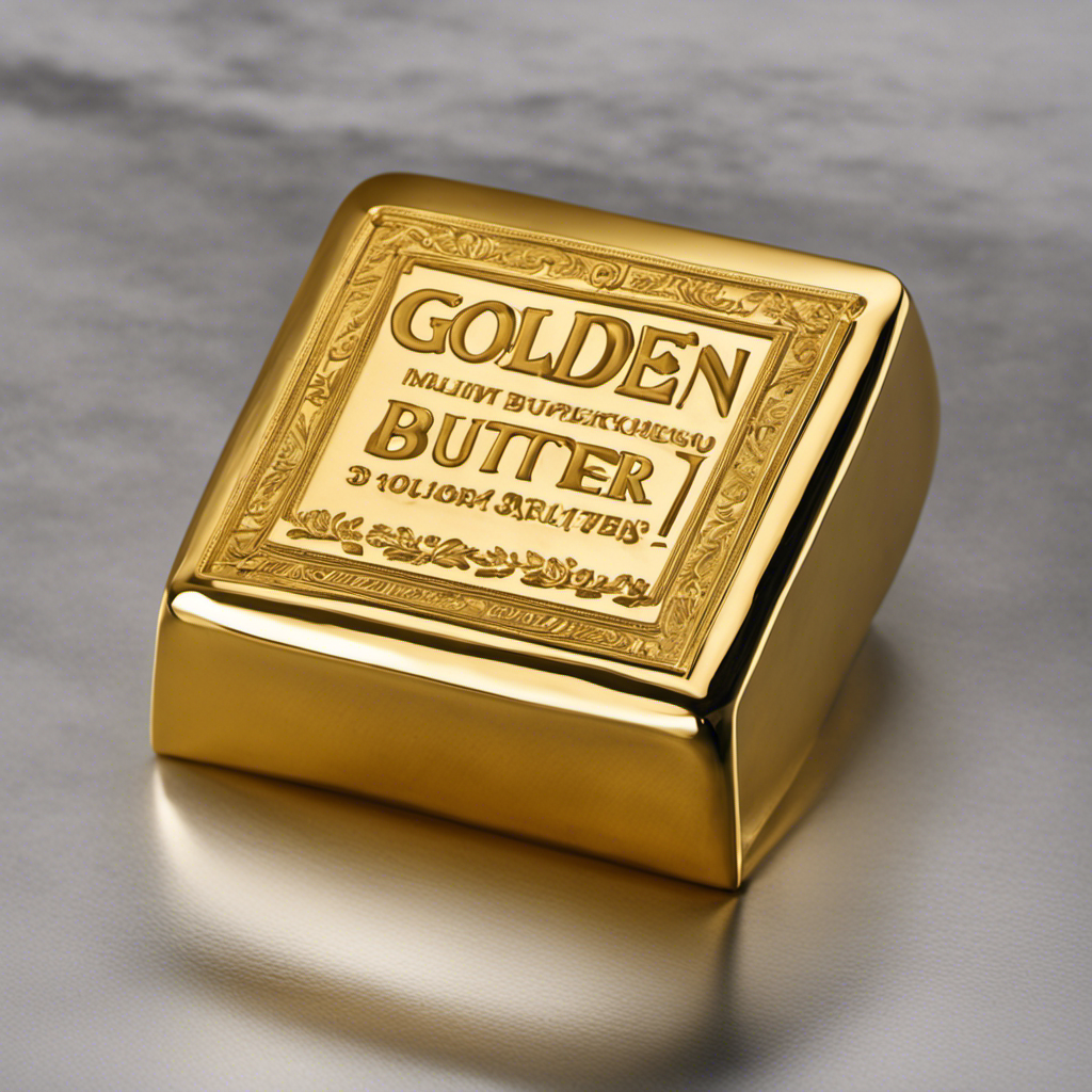 An image depicting a small, rectangular block of golden butter weighing 4 ounces