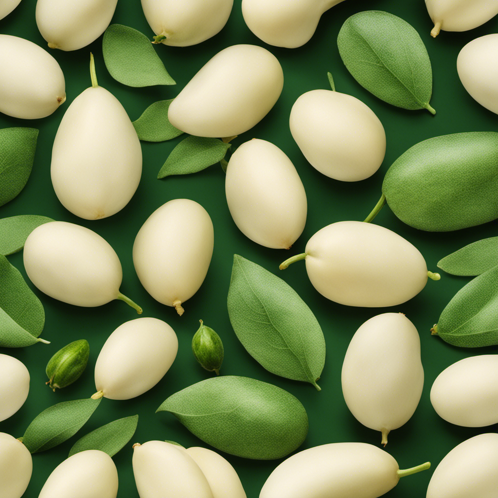 An image showcasing the delicate, cream-colored skin of a butter bean, its plump shape, and a glimpse of its smooth, creamy interior