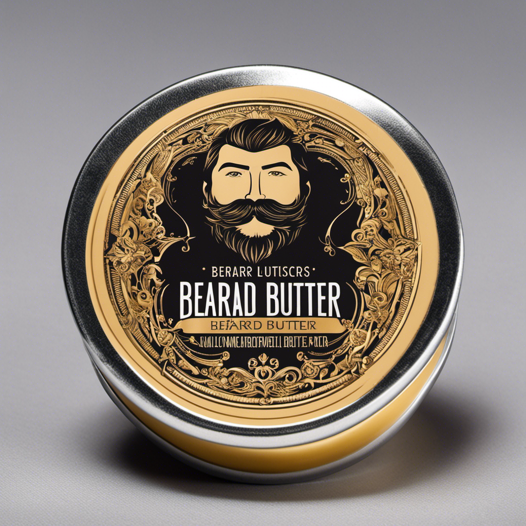An image that showcases a well-groomed bearded man applying beard butter