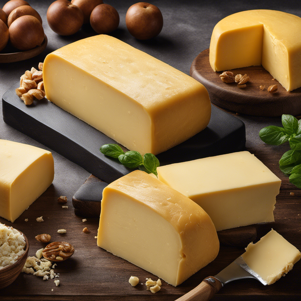 An image capturing the velvety texture of butter cheese, showcasing its rich, golden hue and smooth, creamy appearance