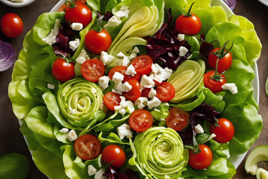 An image showcasing a vibrant salad bowl filled with tender, pale green butter lettuce leaves