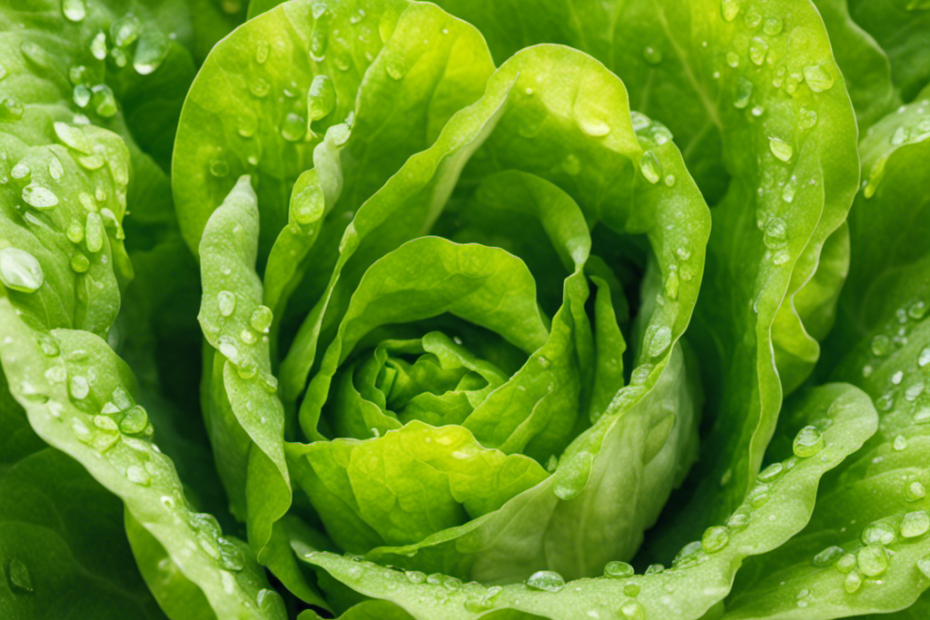 An image showcasing a vibrant bed of butter lettuce leaves glistening with droplets of dew, their delicate, crinkled texture catching the light, inviting readers to explore the world of this tender and buttery salad green