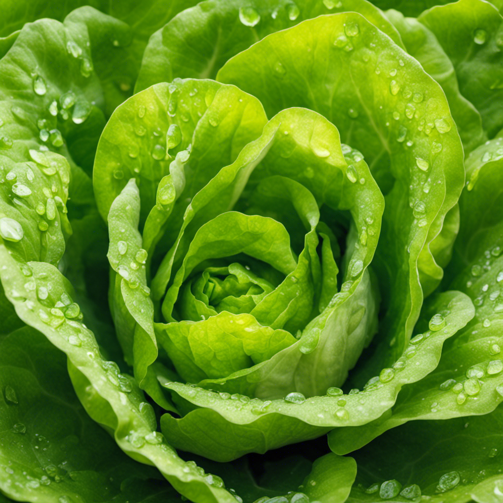 An image showcasing a vibrant bed of butter lettuce leaves glistening with droplets of dew, their delicate, crinkled texture catching the light, inviting readers to explore the world of this tender and buttery salad green