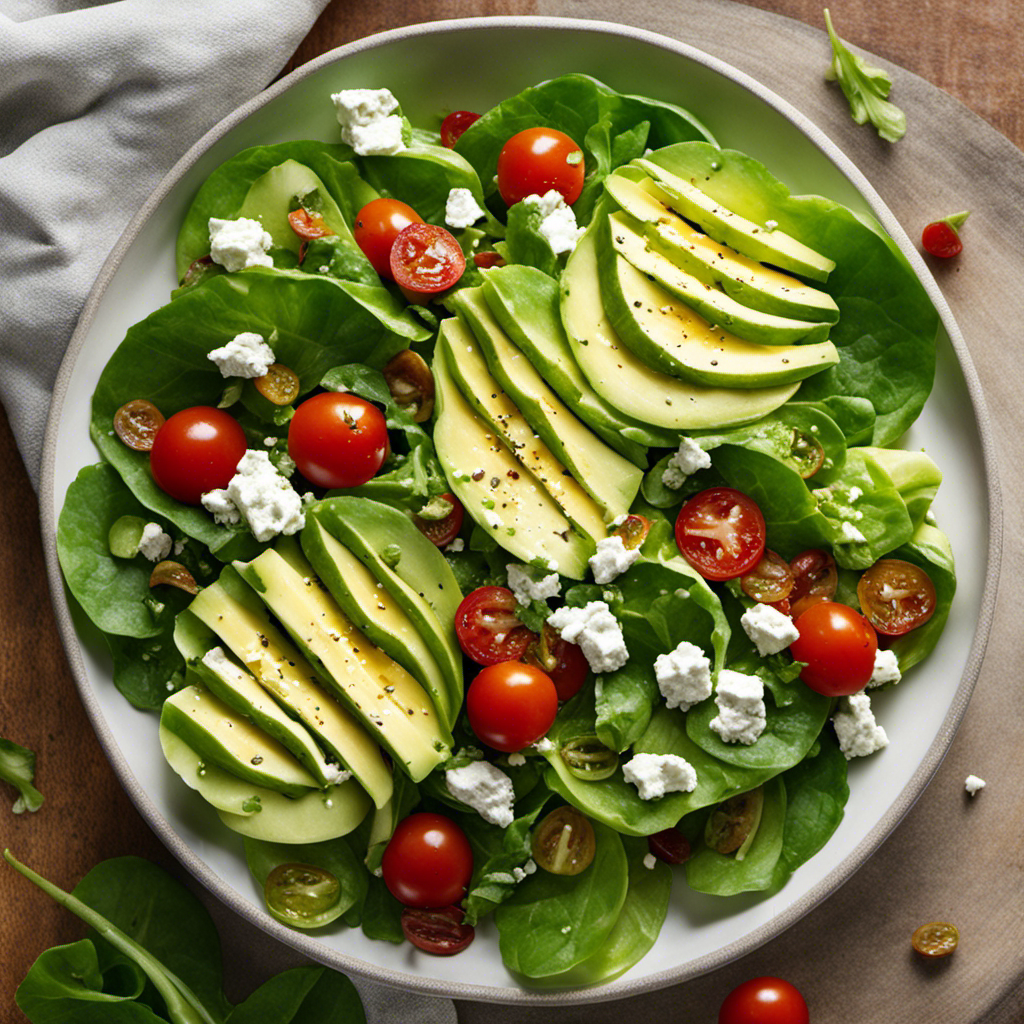 An image showcasing a vibrant salad with crisp, emerald green butter lettuce leaves as the base
