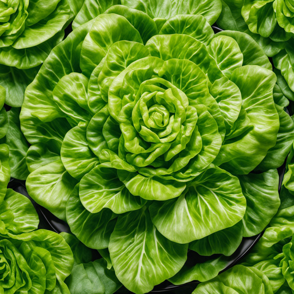 An image depicting a close-up view of a plate filled with crisp, vibrant butter lettuce leaves
