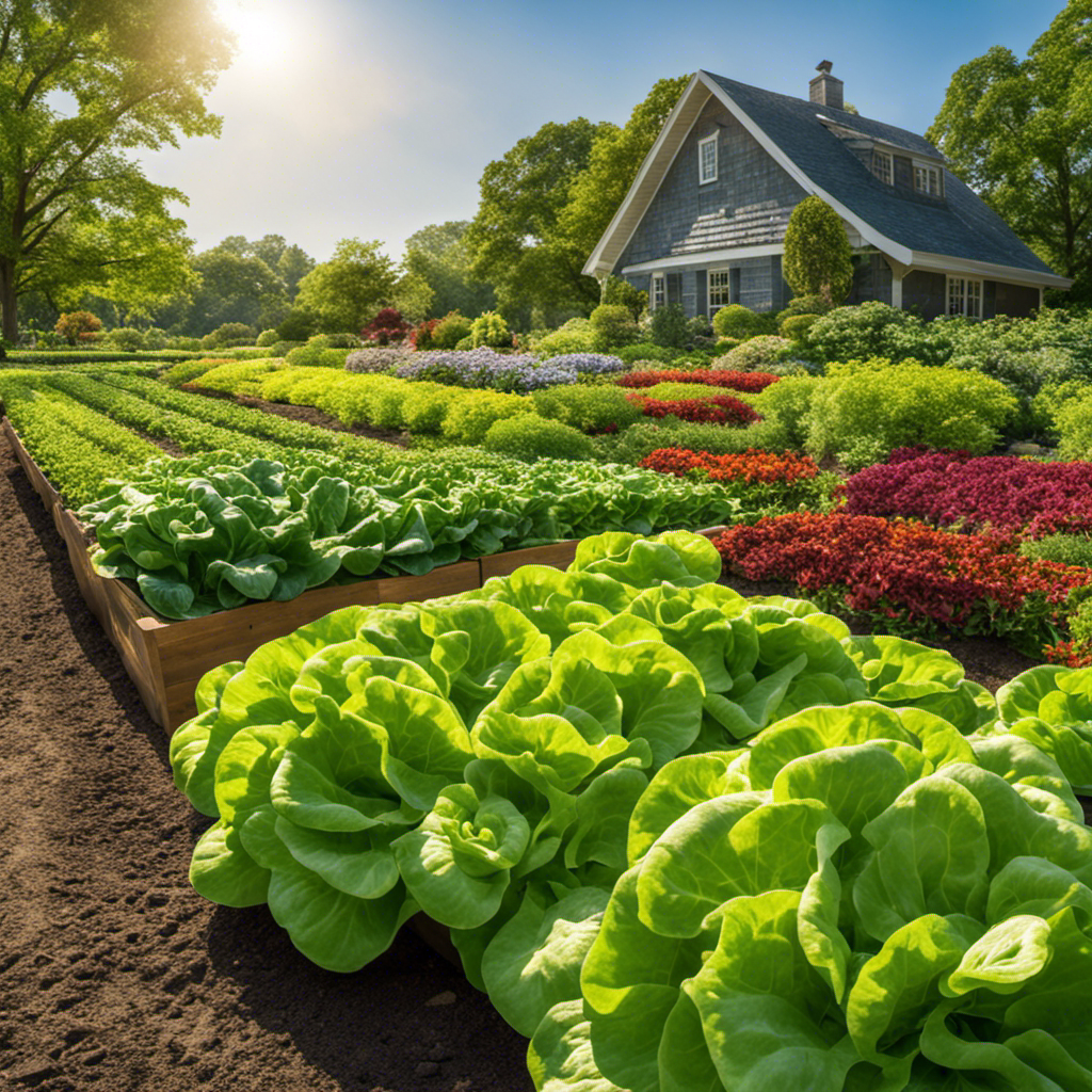 An image showcasing the lush green leaves of butter lettuce plants thriving in a well-maintained garden bed