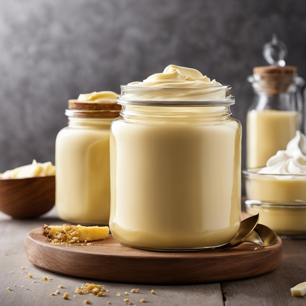 An image showcasing a glass jar filled with creamy, golden Butter Vanilla Emulsion