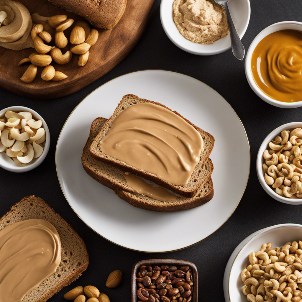 An image showcasing a smooth, creamy cashew butter spread on a slice of whole-grain bread