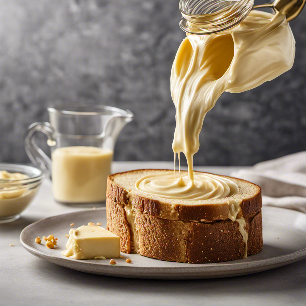 An image showcasing a creamy, plant-based spread with a golden hue, glistening as it melts on a warm slice of toast
