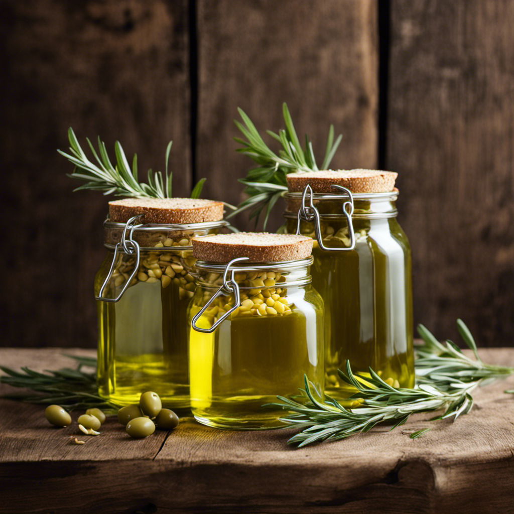 An image showcasing two separate glass jars, one filled with creamy golden butter and the other with vibrant green olive oil