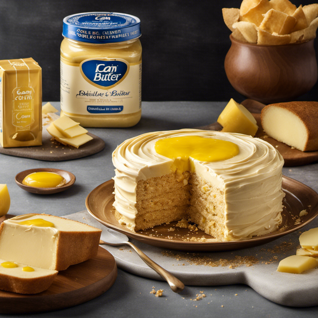 An image showcasing a golden, creamy spread swirling with hints of melted butter and flecks of sea salt, encapsulating the mystery of I Can't Believe It's Not Butter's delectable ingredients