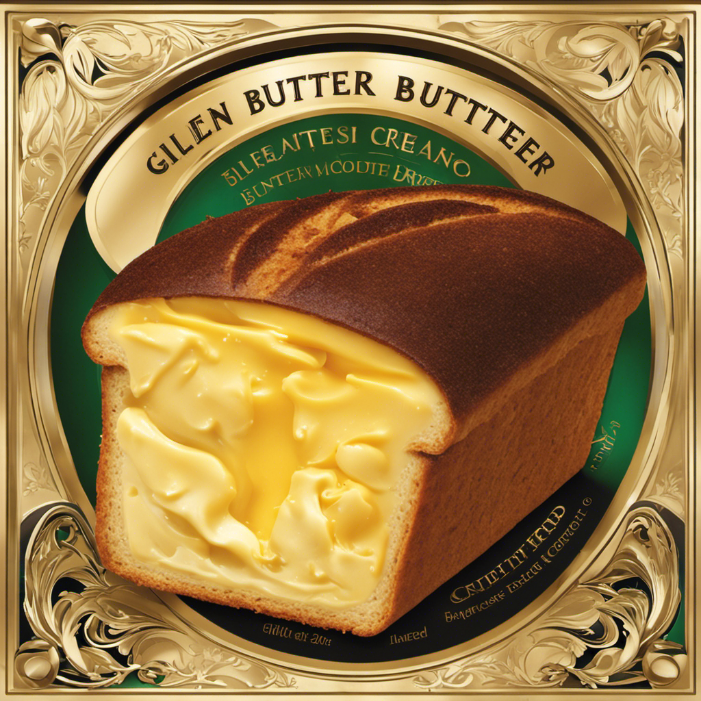 An image showcasing a golden slab of creamy Irish butter, smoothly gliding across a slice of warm, crusty bread