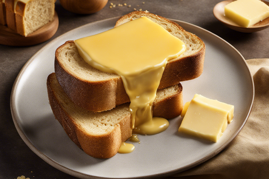 An image showcasing a dollop of light butter melting onto a warm slice of toast, with a soft golden glow enveloping the scene