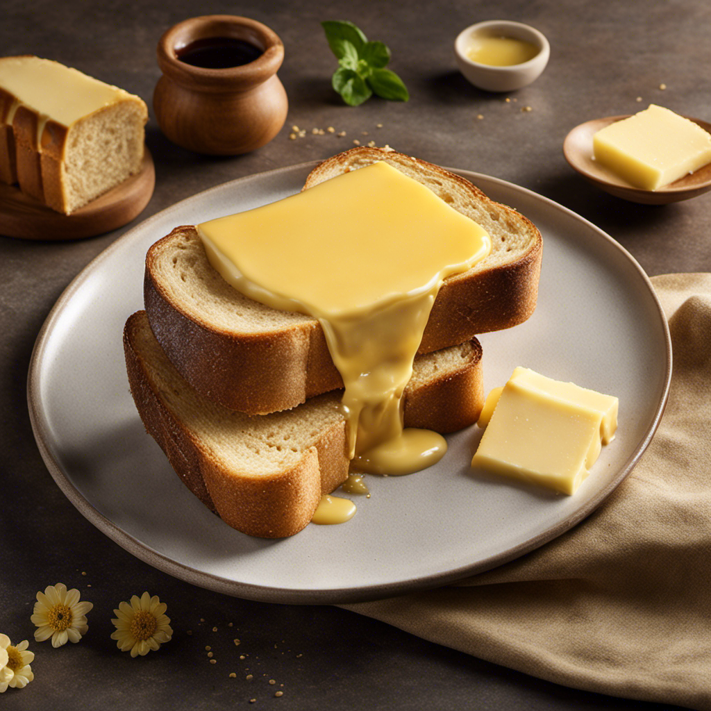 An image showcasing a dollop of light butter melting onto a warm slice of toast, with a soft golden glow enveloping the scene