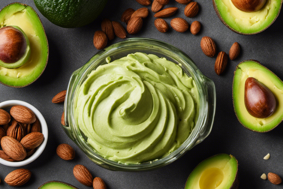 An image showcasing the transformation of fresh, creamy plant-based ingredients, such as avocados, nuts, and seeds, into a velvety, spreadable plant butter