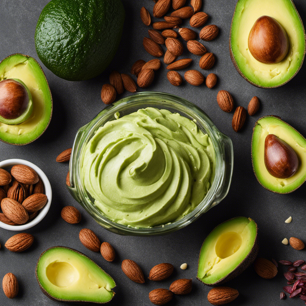 An image showcasing the transformation of fresh, creamy plant-based ingredients, such as avocados, nuts, and seeds, into a velvety, spreadable plant butter