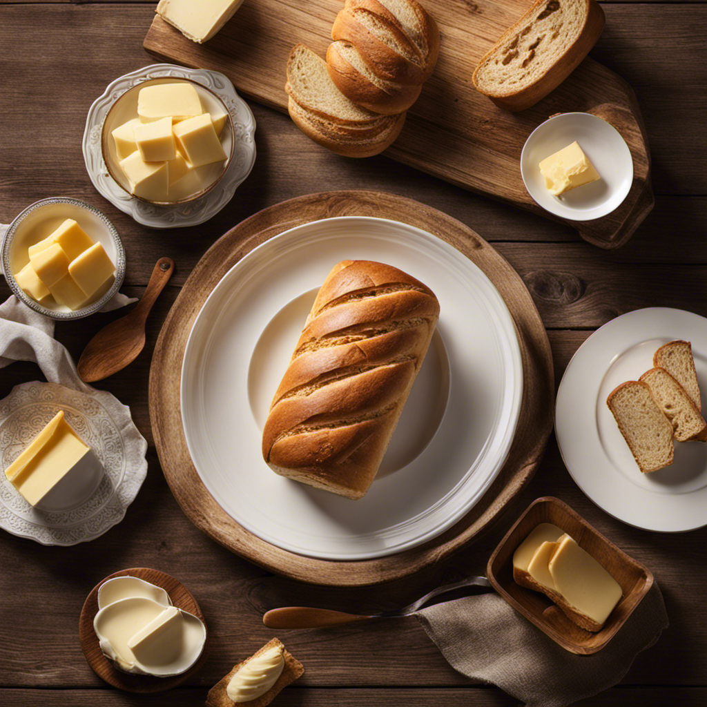 An image showcasing a rustic wooden table with a plate of warm, freshly baked bread