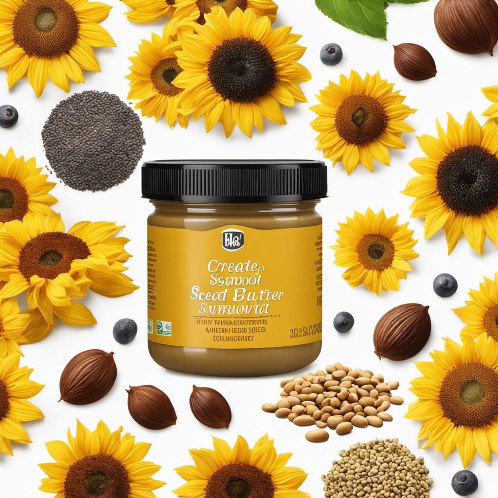 An image showcasing a jar of smooth, velvety seed butter, oozing with rich, golden hues of sunflower, flax, and chia seeds