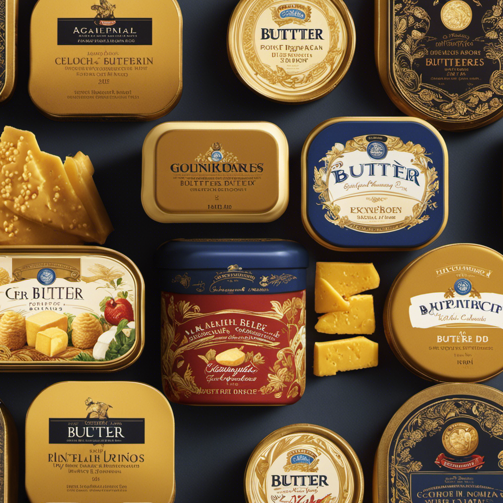 An image showcasing an assortment of high-quality butter brands in various packaging styles