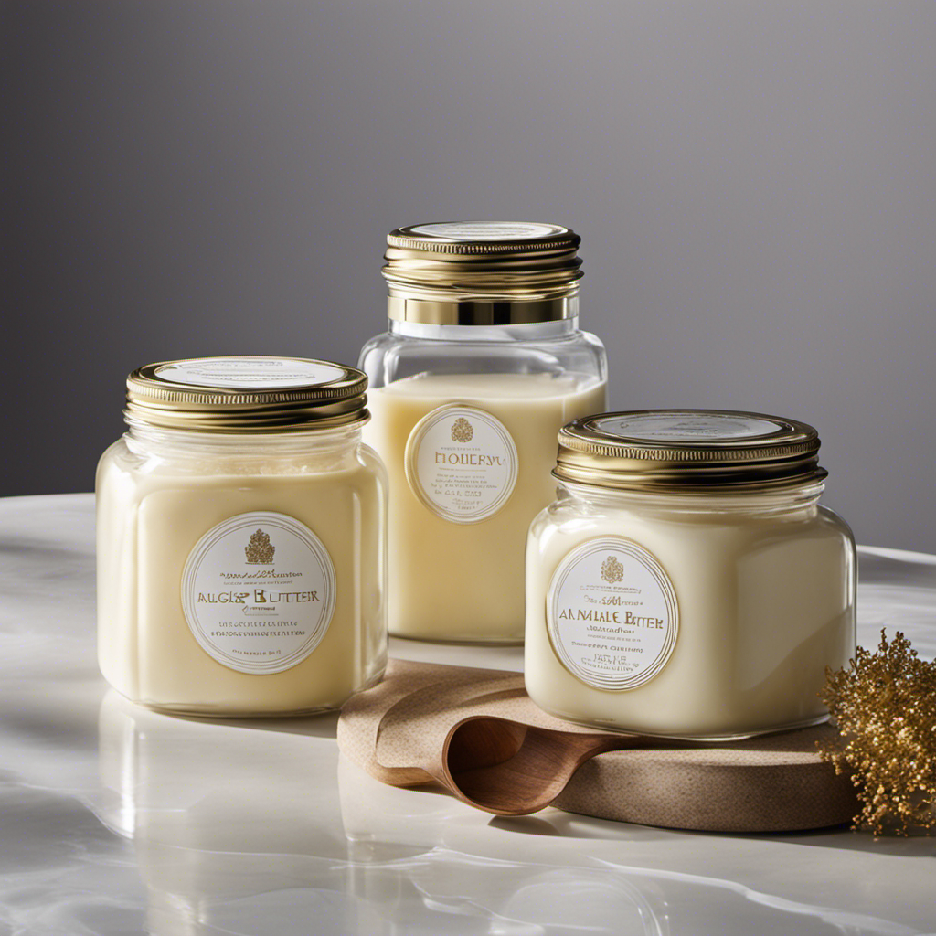 An image showcasing two distinct glass jars: one filled with rich, creamy body butter, its texture visible through the container, and another jar containing a light, milky lotion, its consistency evident through the translucent bottle
