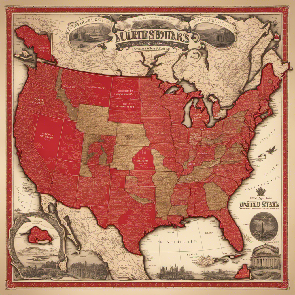 An image showcasing a map of the United States, where states where the Magical Butter Maker is illegal are highlighted in vibrant red, contrasting with the rest of the states in a softer, neutral color palette