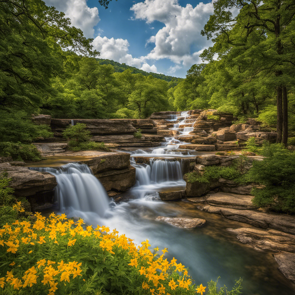 An image that showcases the picturesque beauty of Arkansas, featuring the iconic Hot Springs National Park and the state's emblematic wildflowers, subtly alluding to the legal status of the Magical Butter Maker in this enchanting state