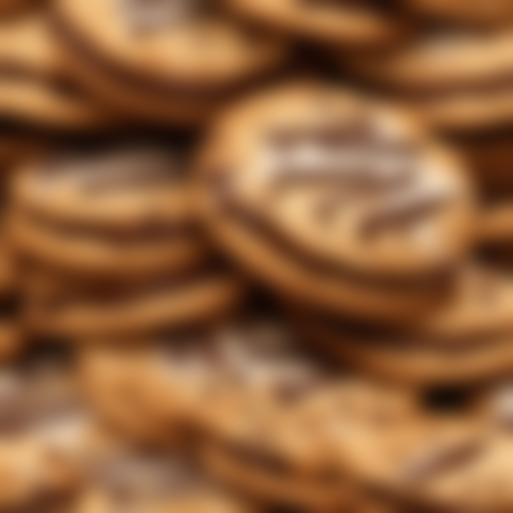 An image featuring a stack of freshly baked, golden-brown cookies generously slathered with creamy cookie butter, oozing out from between each perfectly crumbly layer