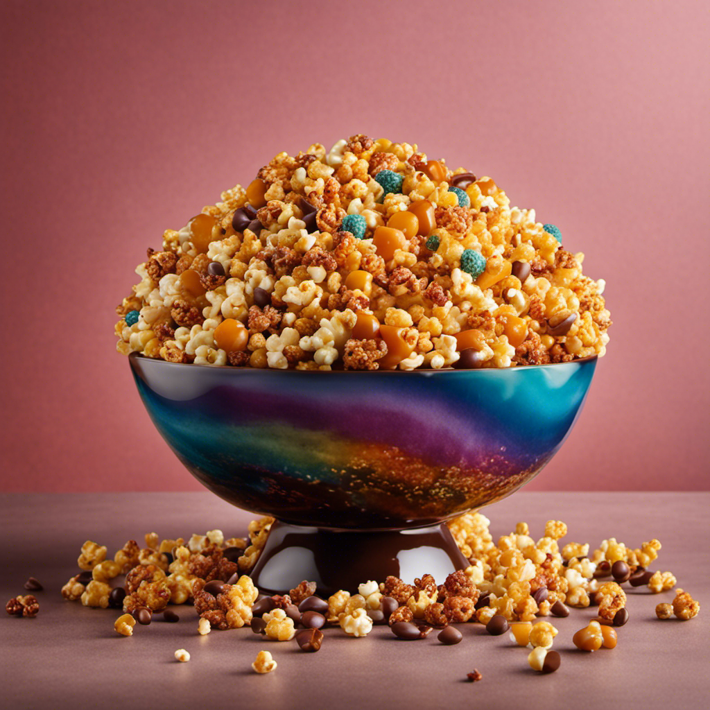An image featuring a vibrant bowl overflowing with golden popcorn, adorned with a medley of delectable toppings