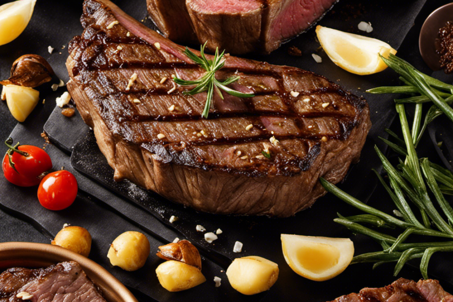 An engaging image of a sizzling prime steak on a hot grill, perfectly charred with grill marks
