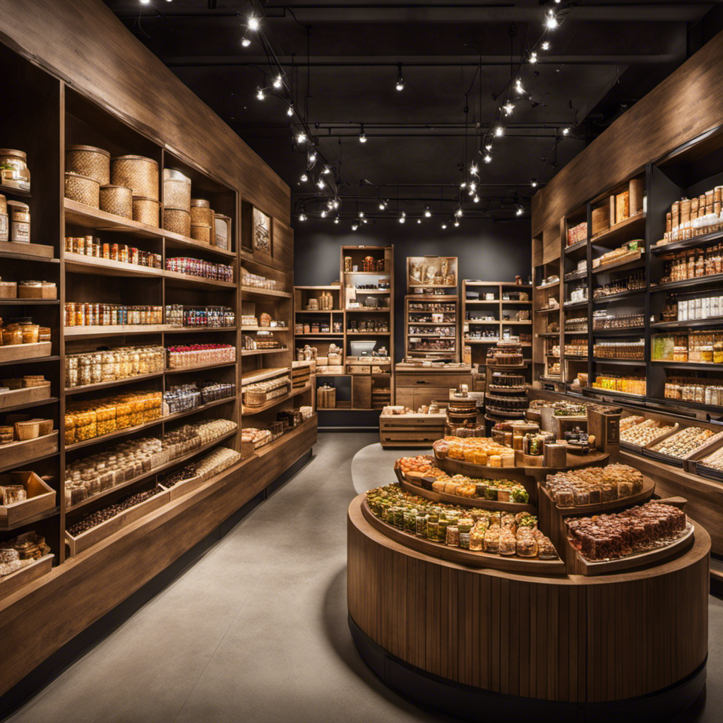 An image that showcases a bustling specialty food store, brimming with shelves filled with artisanal products