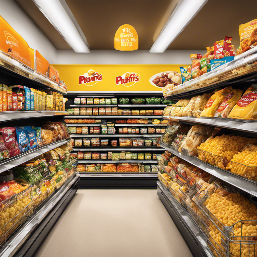 An image showcasing a vibrant, well-stocked supermarket aisle, brimming with a wide array of snacks