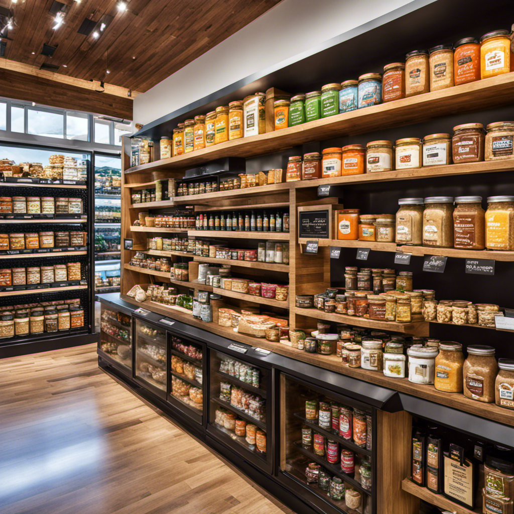 An image showcasing a vibrant health food store aisle, brimming with neatly arranged shelves displaying an assortment of wholesome products