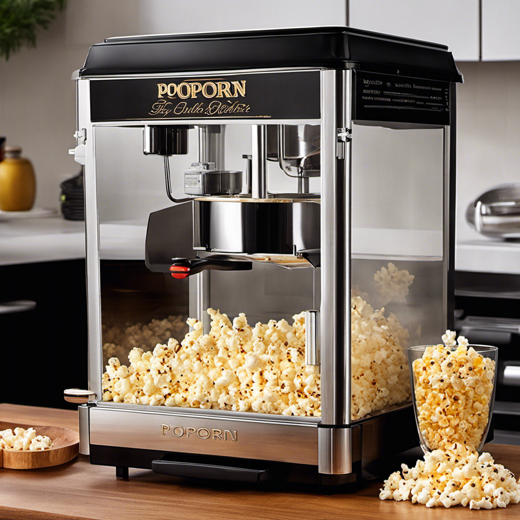 An image of an Automatic Popcorn Maker with a clear, removable butter melting compartment placed on top, allowing the melted butter to slowly cascade over the freshly popped kernels, enhancing the nostalgic popcorn experience