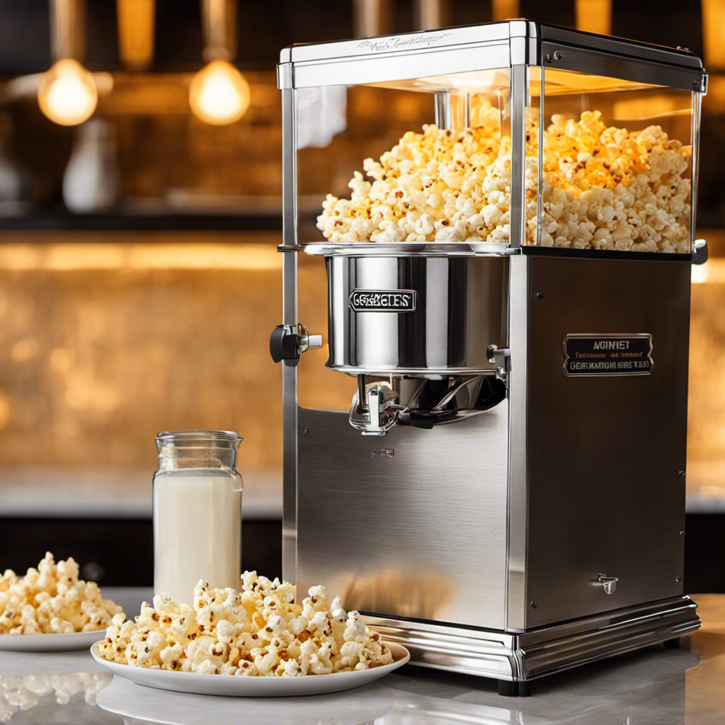 An image capturing a close-up shot of a shiny, stainless steel Automatic Popcorn Maker