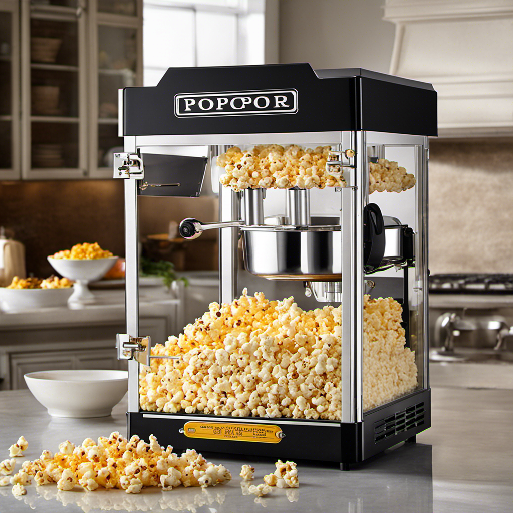 An image showcasing an open Automatic Popcorn Maker with a clear, labeled compartment for butter located on top