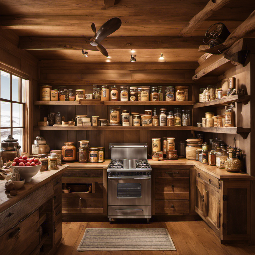 An image showcasing a charming kitchenware boutique, adorned with rustic wooden shelves lined with an array of vintage appliances