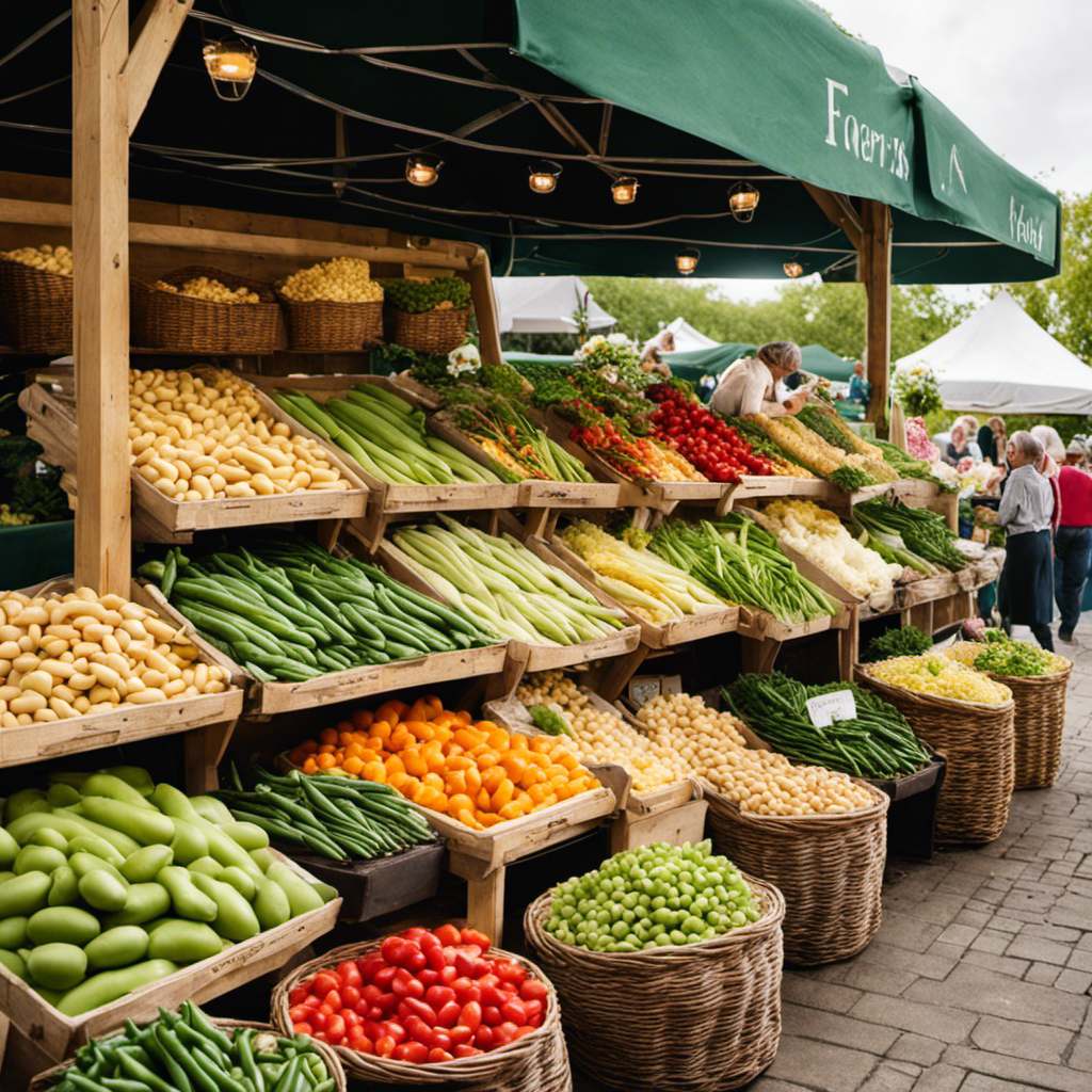 An image showcasing vibrant farmers' market stalls brimming with fresh produce