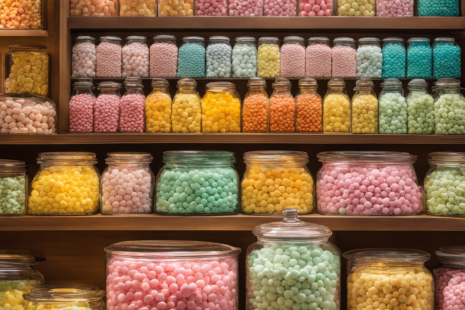 An image featuring a vibrant, pastel-colored candy store display