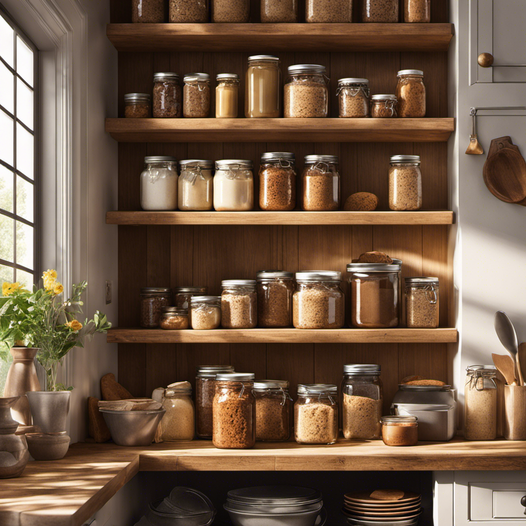 An image of a cozy, rustic kitchen with shelves lined with jars of irresistible cookie butter in various flavors