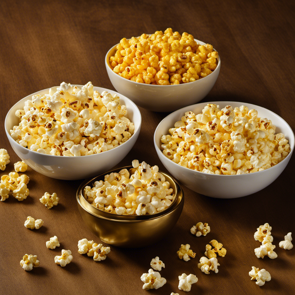 An image that showcases three bowls of popcorn in Act 2 packaging, each glistening with a generous layer of golden, velvety butter