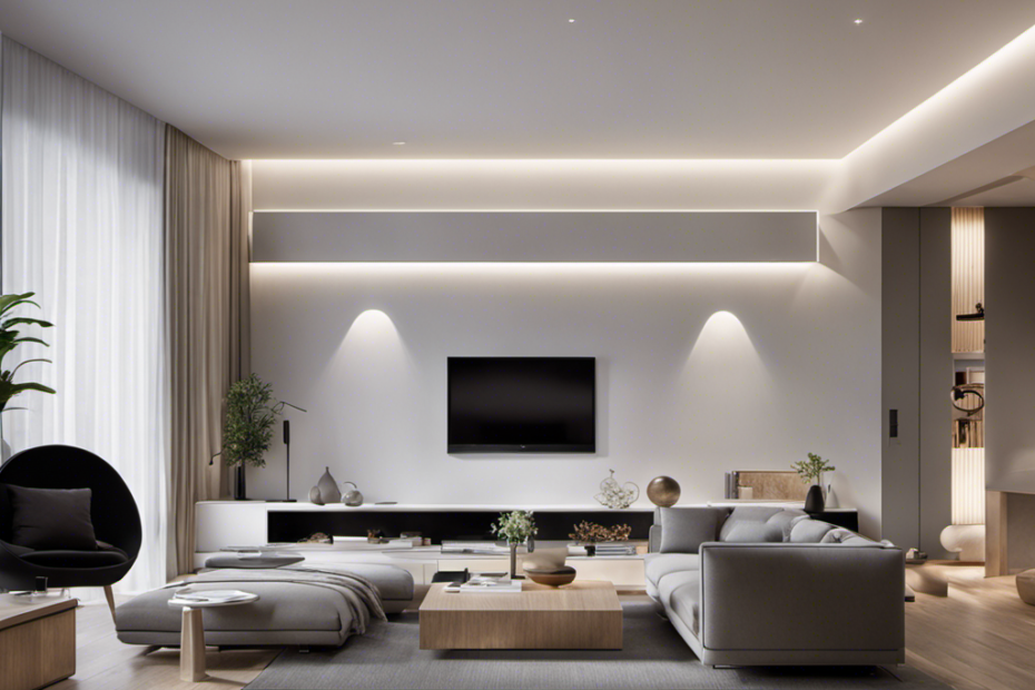 An image showcasing a modern living room with a sleek, minimalist design