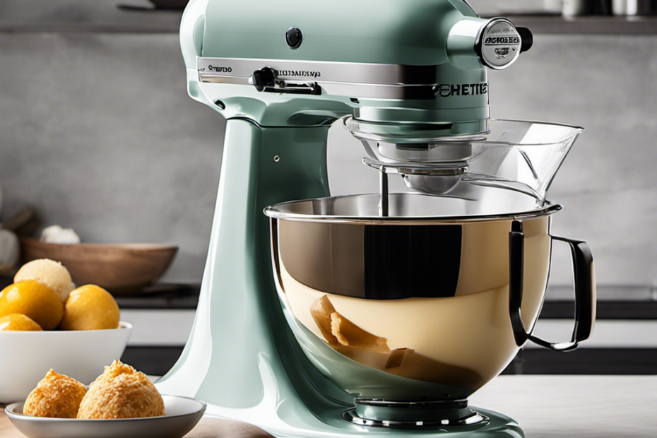 An image showcasing a stand mixer's paddle attachment, blending velvety butter and sugar together in a glass bowl