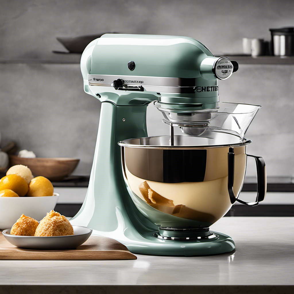 An image showcasing a stand mixer's paddle attachment, blending velvety butter and sugar together in a glass bowl