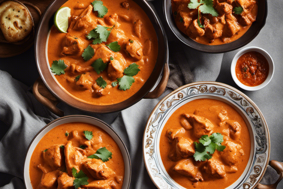 An image showcasing two steaming plates of Indian cuisine: one plate of creamy butter chicken, rich with tomato-infused gravy, and another plate of vibrant tikka masala, featuring tender grilled chicken in a spiced yogurt sauce
