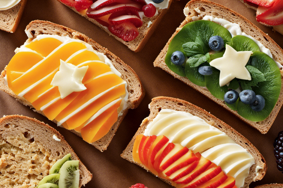 An image showcasing a colorful spread of two slices of whole-grain bread