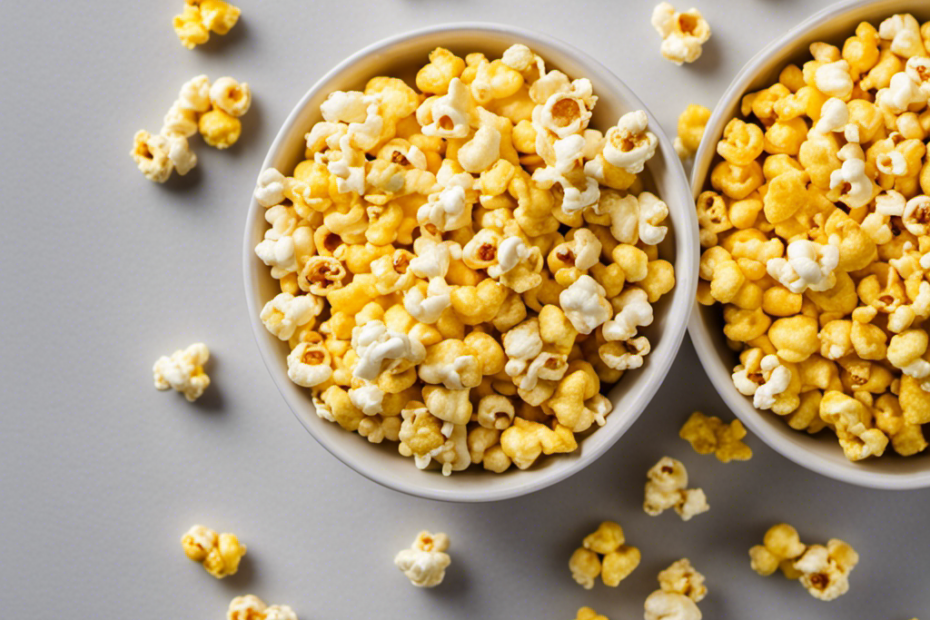 An image showcasing three bowls of freshly popped popcorn, each coated with a different shade of yellow, velvety butter