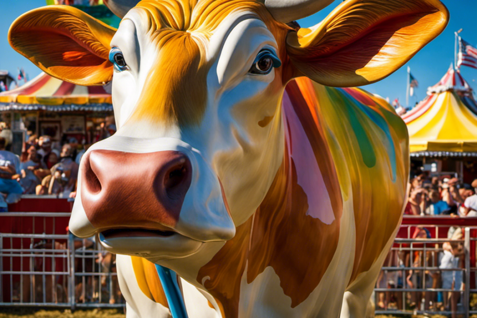 An image capturing the awe-inspiring spectacle of a 600-pound butter cow at a state fair