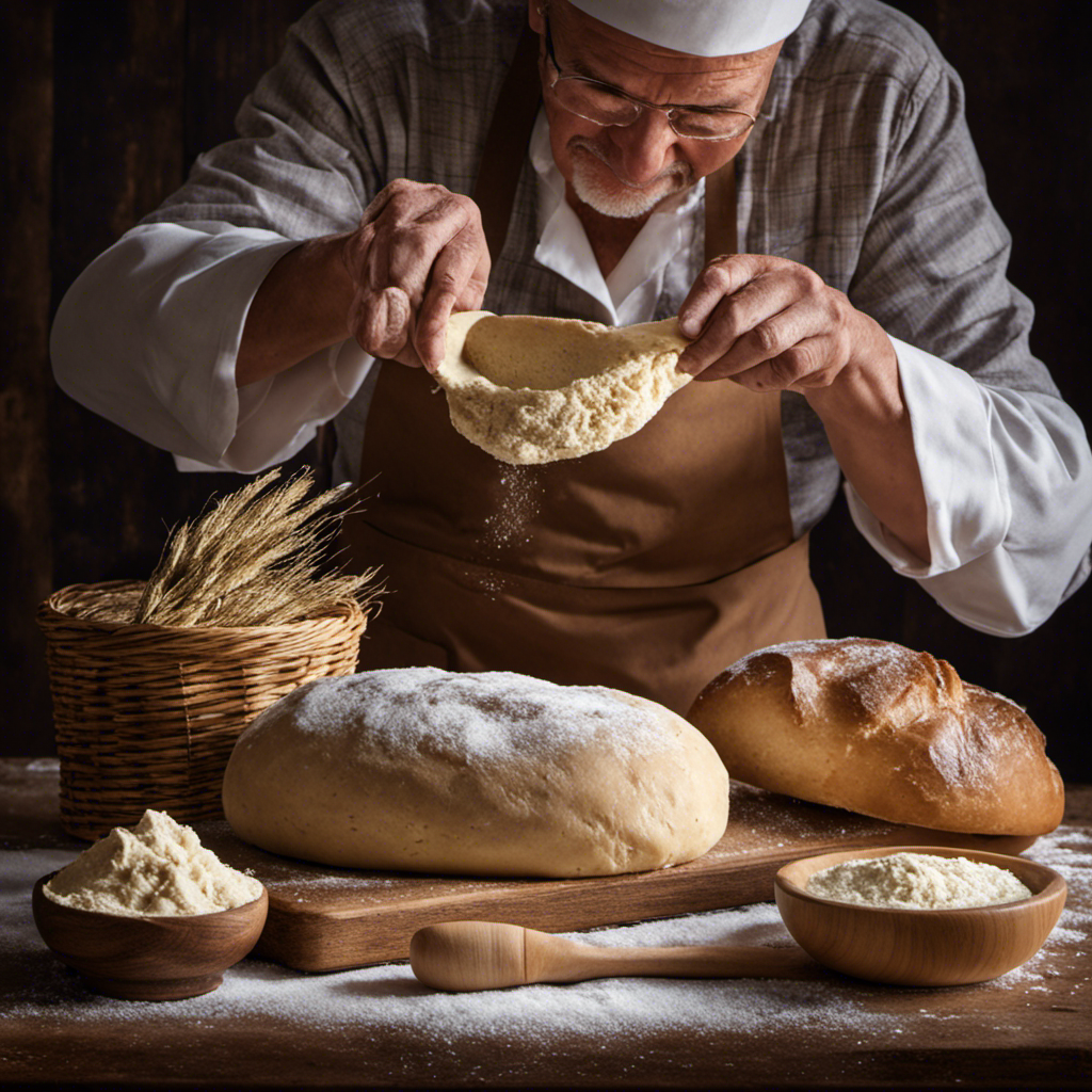 An image showcasing the hands of a skilled individual kneading dough, with a rustic wooden rolling pin, a bowl of flour, and a jar of homemade butter nearby, hinting at the secret recipes of the beloved family bread and butter maker