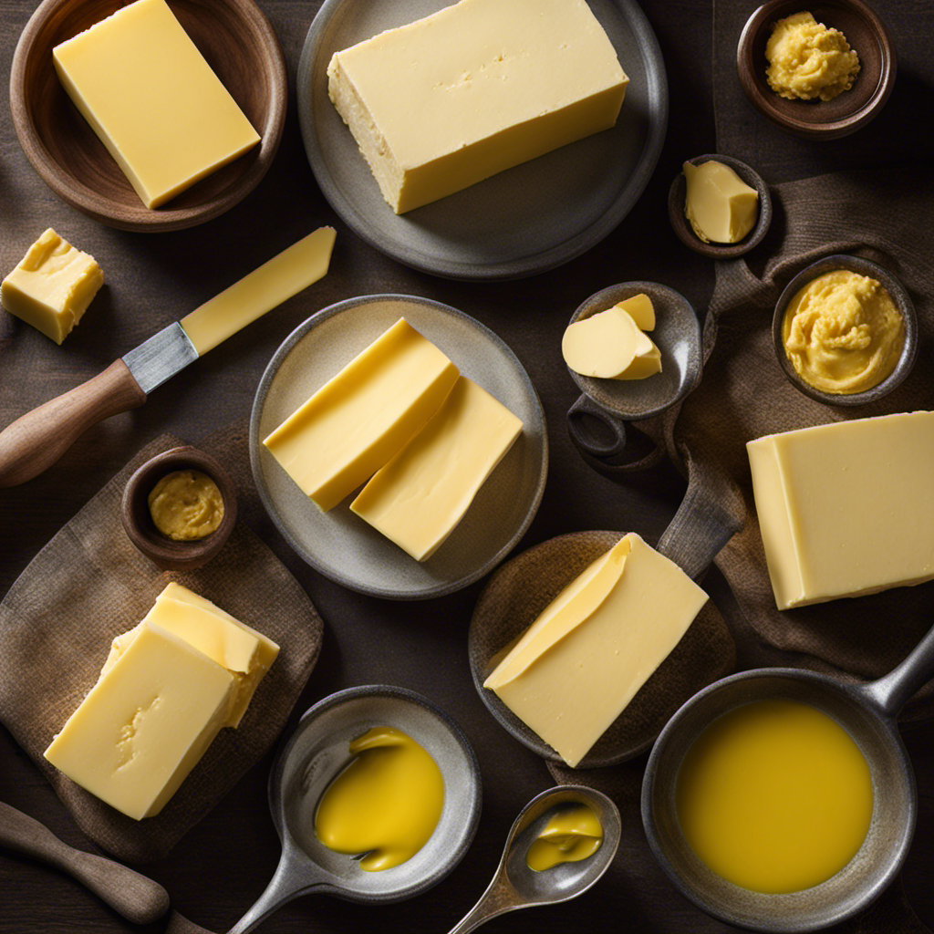 An image showcasing a creamy stick of butter transforming into a vibrant yellow hue, captivatingly capturing the mesmerizing process behind why butter undergoes a fascinating color change